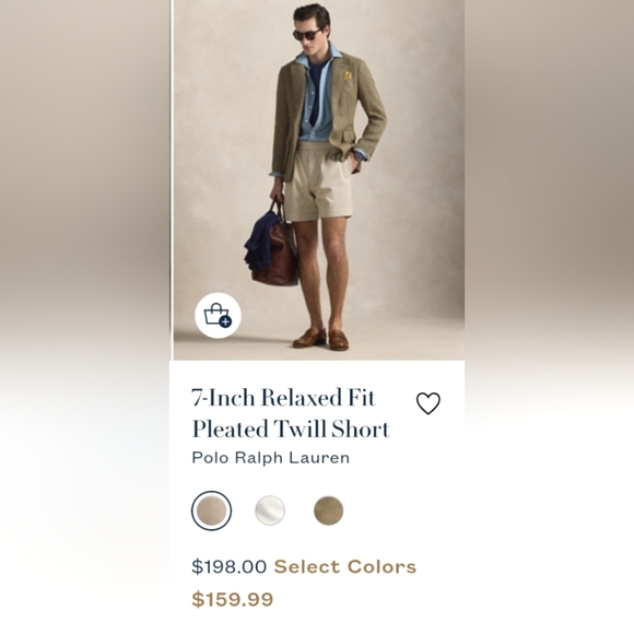 Polo Ralph Lauren 9" Relaxed Fit Pleated Twill Short in White Sz 34 - Picture 2 of 13